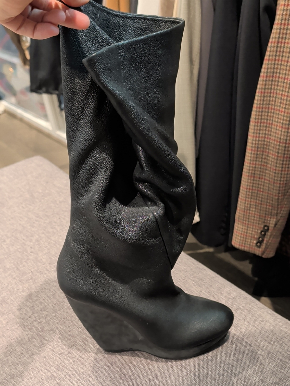 Balenciaga - Black Wedge Mid Calf High Boots - Picture 4 of 4